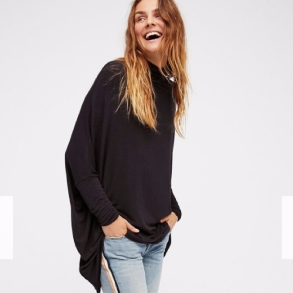 We The Free Black Oversized Tunic with Mandarin Collar